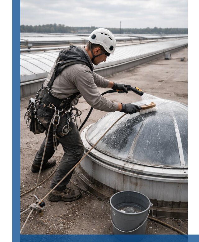 Мойка зенитных фонарей на кровле для промышленных объектов в Иванове