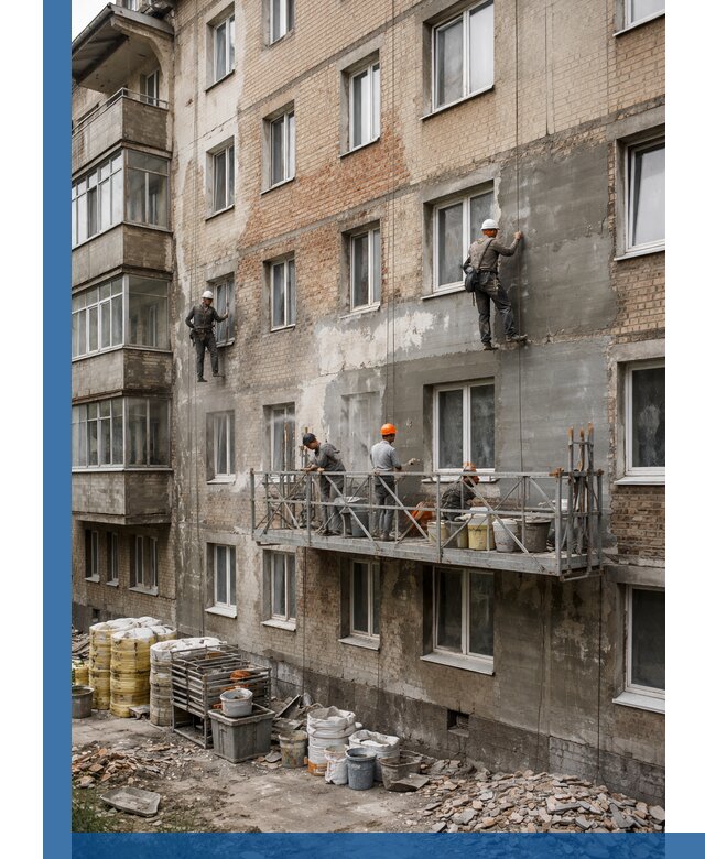 Капитальный ремонт фасада в Иванове с восстановлением и гидроизоляцией