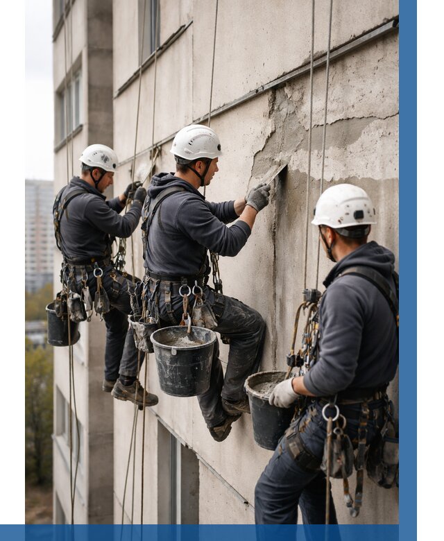 Ремонт бетонных элементов фасада в Иванове от 2583 р. | ВЫСОТНИК-Внв