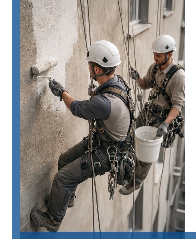 Грунтовка фасада на высоте в Иванове промышленными альпинистами