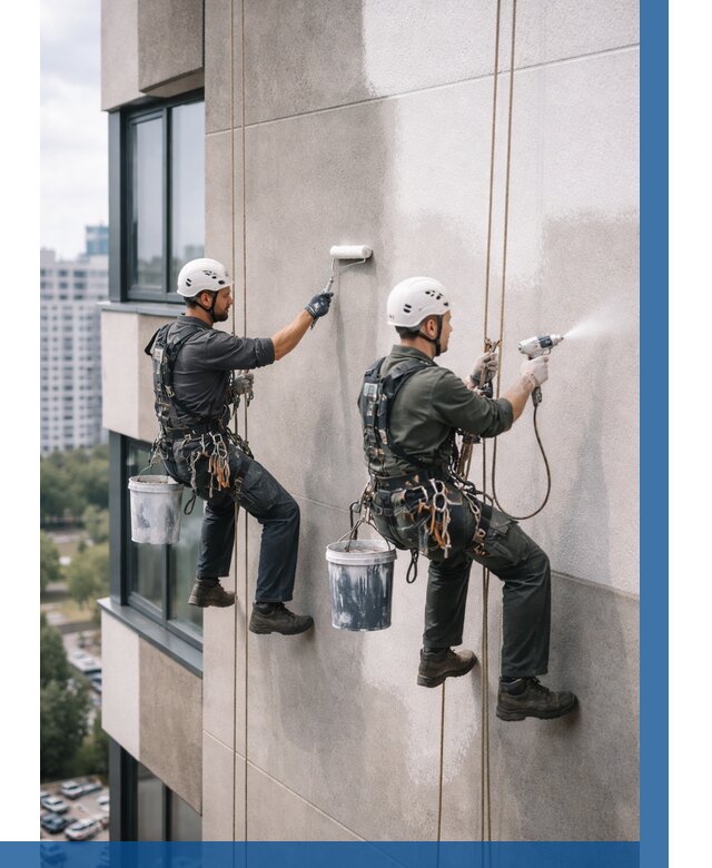 Покраска фасада альпинистами в Иванове от 310 р. | ВЫСОТНИК-Внв