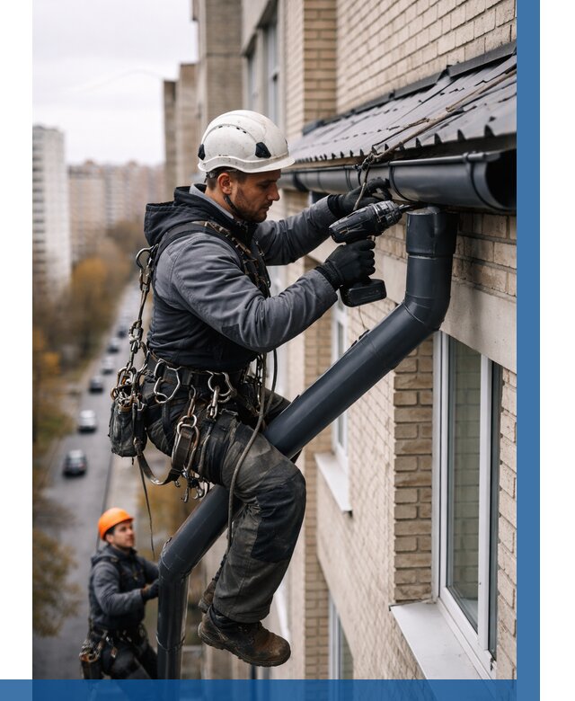 Монтаж водосточной системы на здании в Иванове от 5166 р. | ВЫСОТНИК-Внв