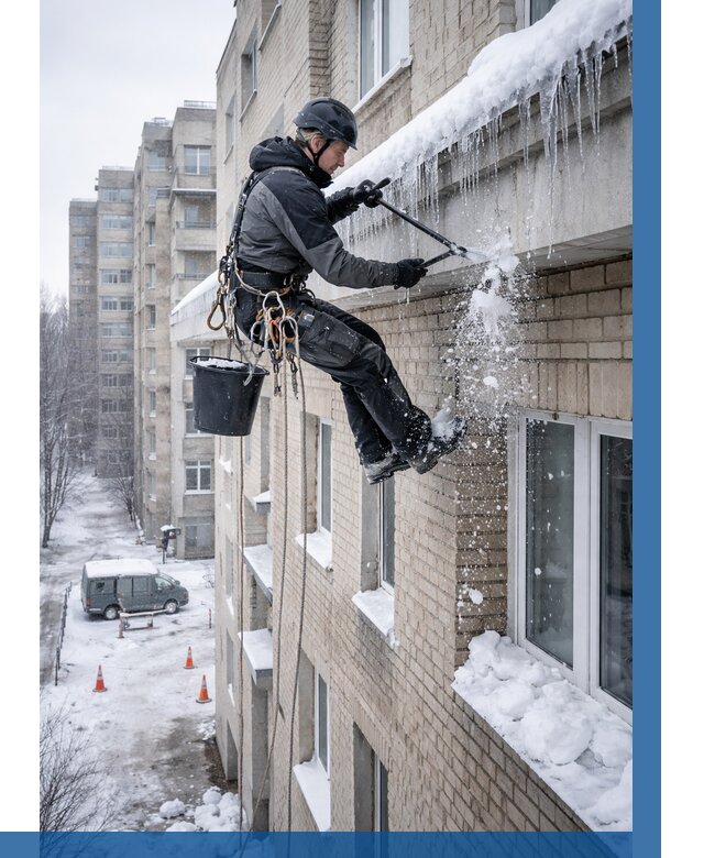 Удаление наледи с карнизов в Иванове от 362 р. | ВЫСОТНИК-Внв