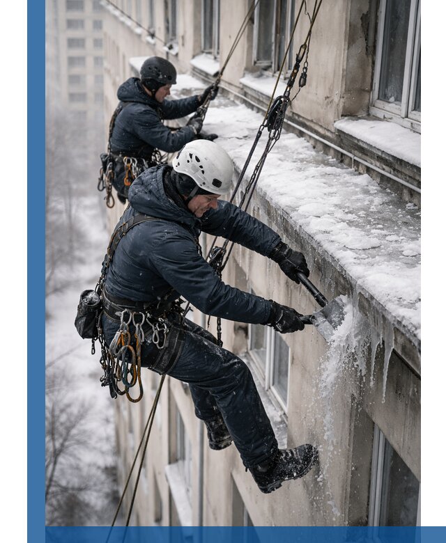 Удаление наледи и сосулек с карнизов в Иванове профессионально