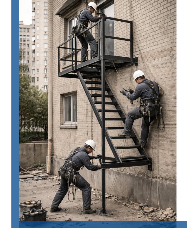 Монтаж пожарной лестницы в Иванове, установка и крепление