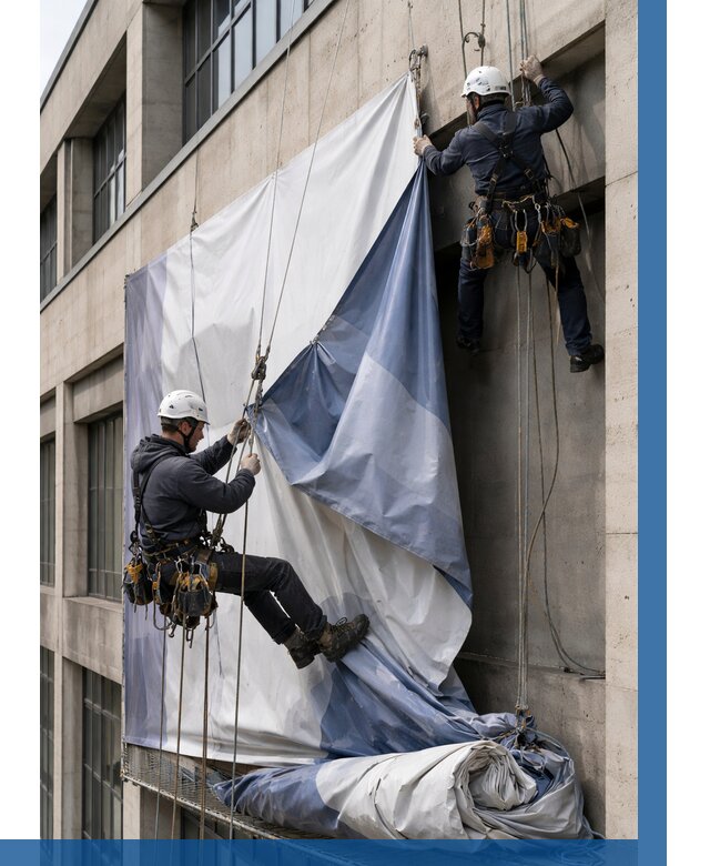 Демонтаж баннеров с фасада в Иванове от 4649 р. | ВЫСОТНИК-Внв