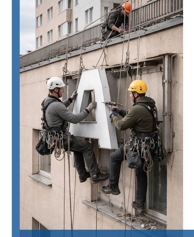 Ремонт и восстановление наружных вывесок на высоте в Иванове