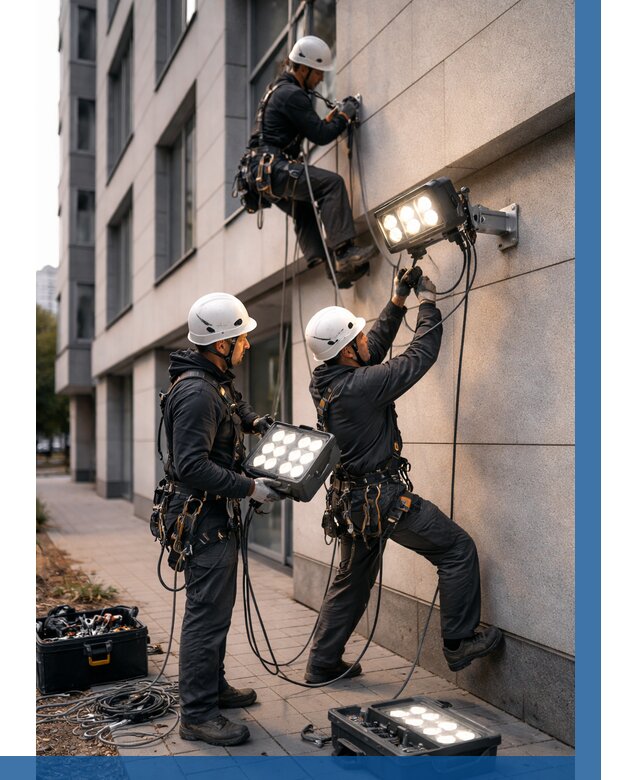 Монтаж прожекторов на фасаде в Иванове от 7749 р. | ВЫСОТНИК-Внв