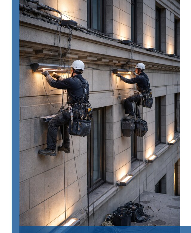 Монтаж архитектурной подсветки фасадов зданий в Иванове