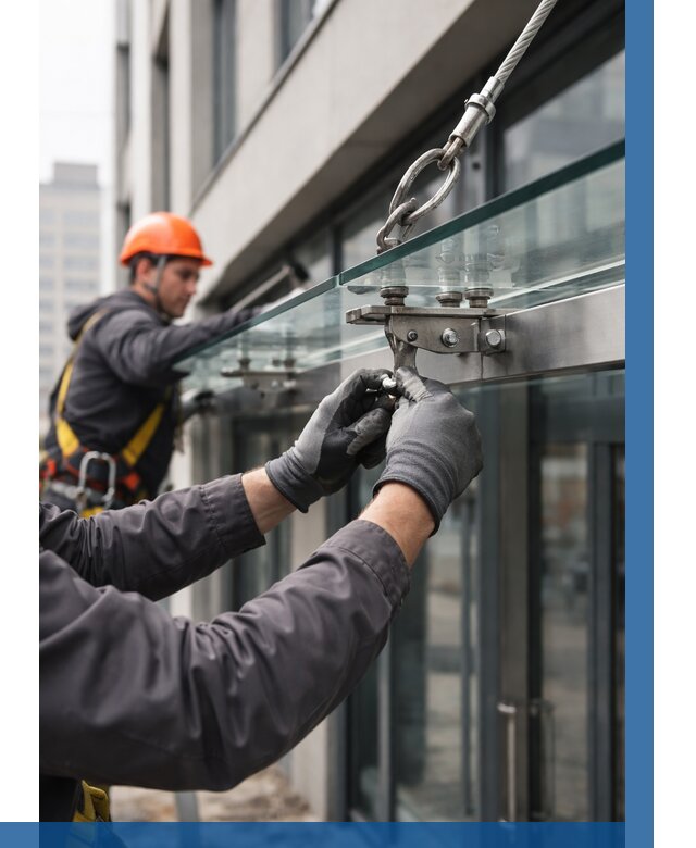 Монтаж стеклянных козырьков в Иванове от 8782 р. | ВЫСОТНИК-Внв