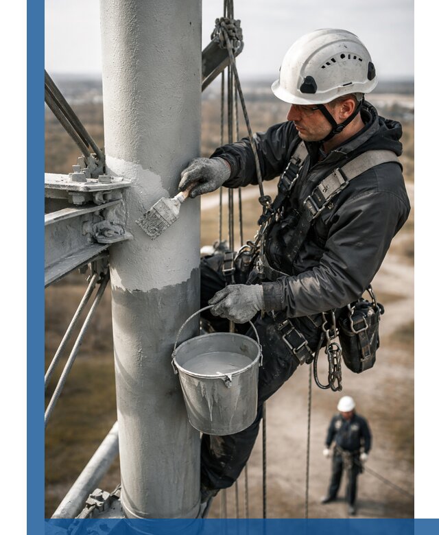 Покраска мачт связи в Иванове промышленными альпинистами