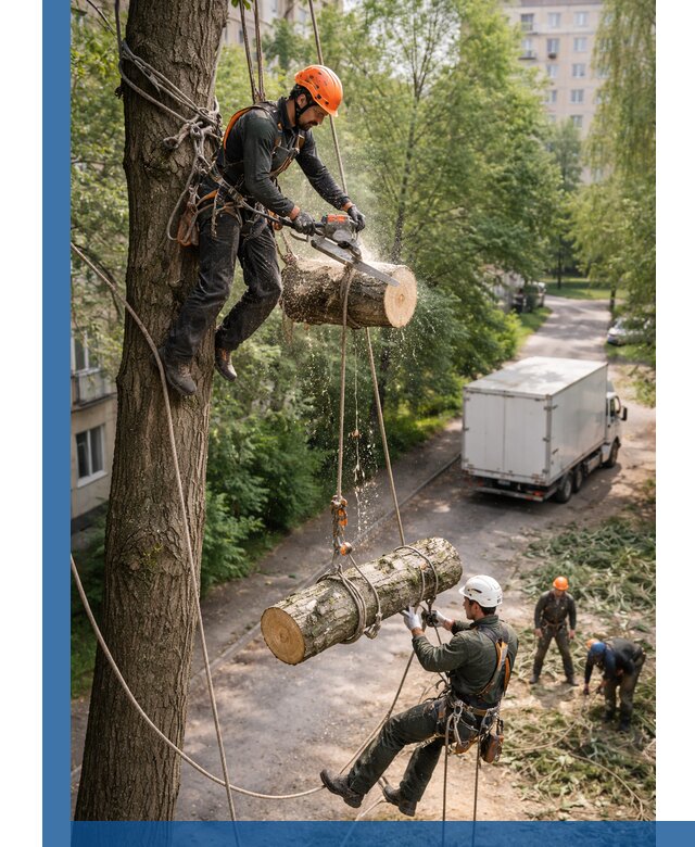 Спил деревьев альпинистами в Иванове, безопасно и без повреждений