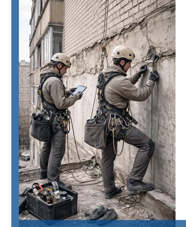 Обследование фасада промышленными альпинистами в Иванове